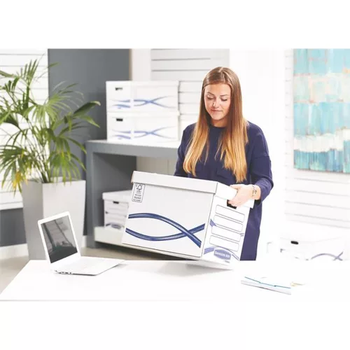 Archiválókonténer, karton, FELLOWES, "Bankers Box Basic Tall", kék-fehér - 10db