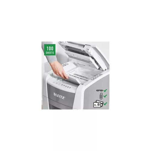 Iratmegsemmisítő, konfetti, 100 lap, LEITZ "IQ AutoFeed SmallOffice 100 P4 Pro"