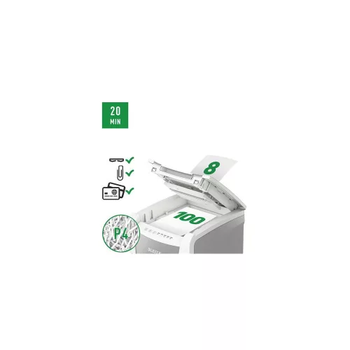Iratmegsemmisítő, konfetti, 100 lap, LEITZ "IQ AutoFeed SmallOffice 100 P4 Pro"