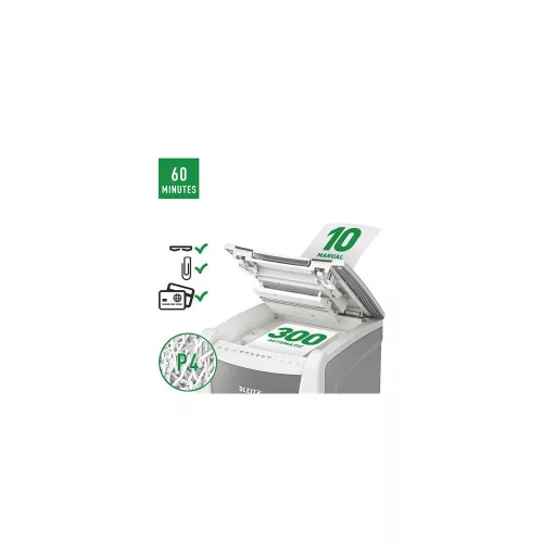 Iratmegsemmisítő, konfetti, 300 lap, LEITZ "IQ AutoFeed Office 300 P4 Pro"