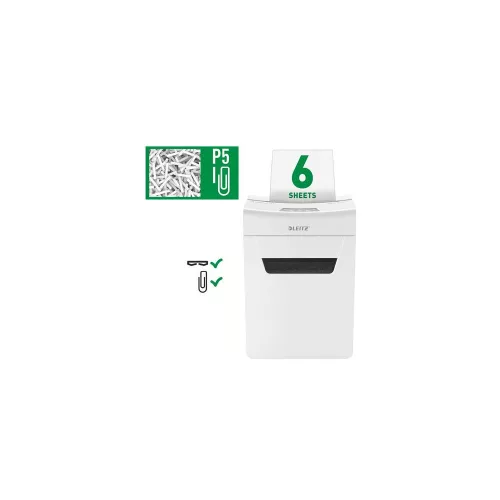 Iratmegsemmisítő, mikrokonfetti, 6 lap, LEITZ "IQ Protect 6M"