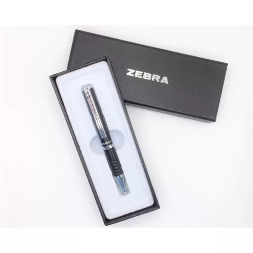 Golyóstoll, 0,24 mm, teleszkópos, metálfekete tolltest, ZEBRA "SL-F1", kék