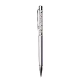   Golyóstoll, ezüst, felül fehér SWAROVSKI® kristállyal töltve, 14 cm, ART CRYSTELLA®