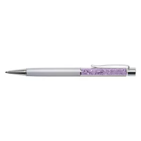   Golyóstoll, krémfehér, felül orgona lila SWAROVSKI® kristállyal töltve, 14 cm, ART CRYSTELLA®