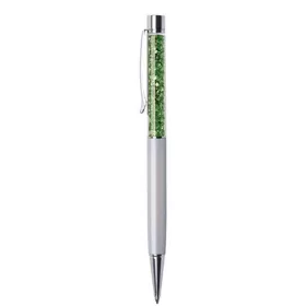   Golyóstoll, krémfehér, felül zöld SWAROVSKI® kristállyal töltve, 14 cm, ART CRYSTELLA®
