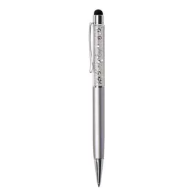   Golyóstoll, ezüst, felül fehér SWAROVSKI® kristállyal töltve, érintővel, 14 cm, ART CRYSTELLA®