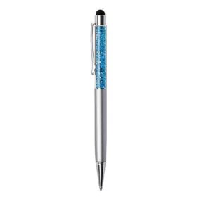   Golyóstoll, ezüst, felül aquakék SWAROVSKI® kristállyal töltve, érintővel, 14 cm, ART CRYSTELLA®