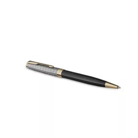   Golyóstoll, 1 mm, metál fekete tolltest, arany klip, PARKER "Royal Sonnet Premium", fekete
