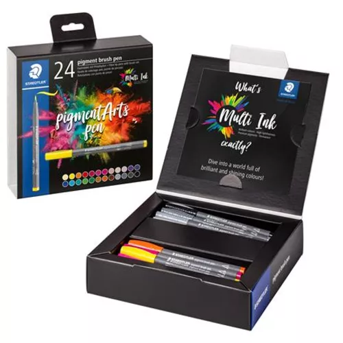 Ecsetirón készlet, STAEDTLER "Pigment brush 371", 24 különböző szín