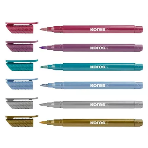 Ecsetirón készlet, KORES "Metallic Style", 6 metál szín