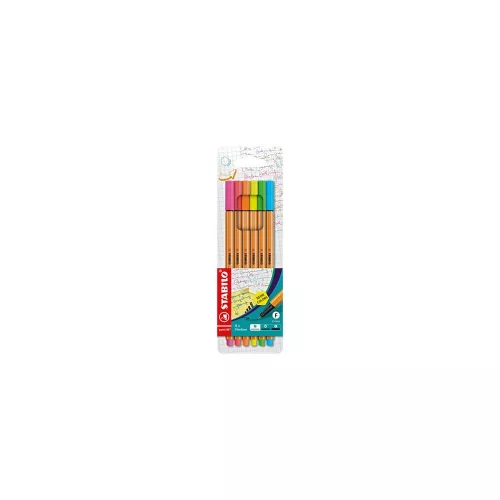 Tűfilc készlet, 0,4 mm, STABILO "Point 88", 6 neon szín