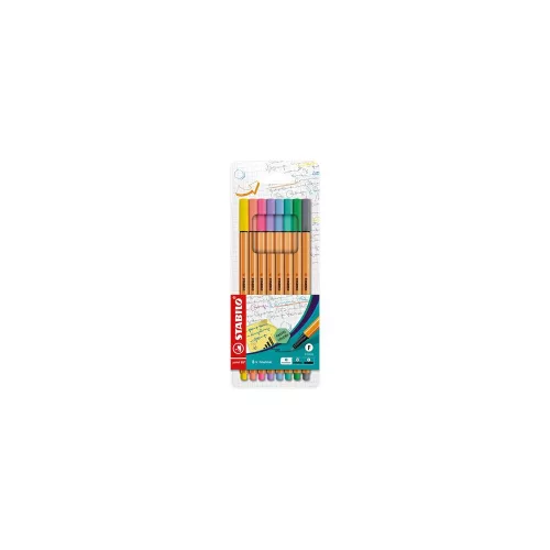 Tűfilc készlet, 0,4 mm, STABILO "Point 88", 8 pasztell szín