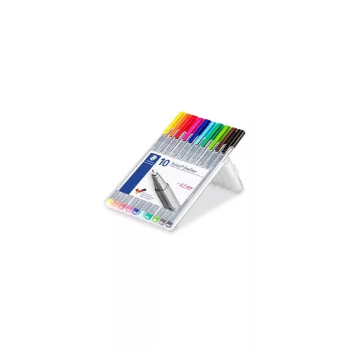 Tűfilc készlet, 0,3 mm, STAEDTLER "Triplus 334", 10 különböző szín