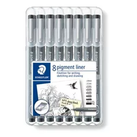   Tusfilc készlet, 8 különböző vonalvastagság, STAEDTLER "Pigment liner 308", fekete