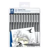 Tusfilc készlet, 12 különböző vonalvastagság, STAEDTLER "Pigment Liner 308", fekete