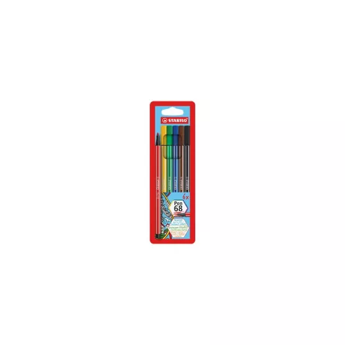 Rostirón készlet, 1 mm, STABILO "Pen 68", 6 különböző szín