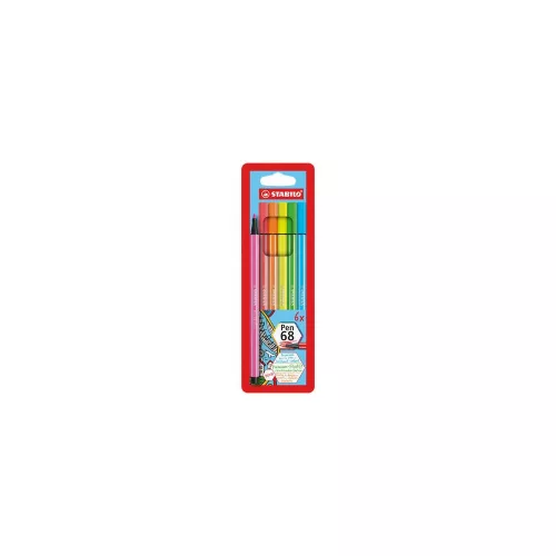 Rostirón készlet, 1 mm, STABILO "Pen 68", 6 neon szín