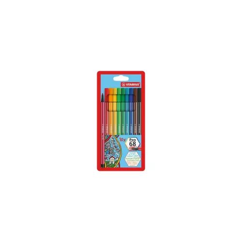 Rostirón készlet, 1 mm, STABILO "Pen 68", 10 különböző szín