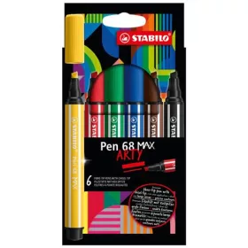   Rostirón készlet, 1-5 mm, vágott hegy, STABILO "Pen 68 MAX", 6 különböző szín