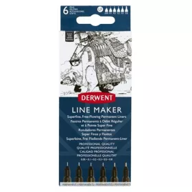   Tűfilc szett, 0,05/0,1/0,2/ 0,3/0,5/0,8 mm, DERWENT "Line Marker", fekete