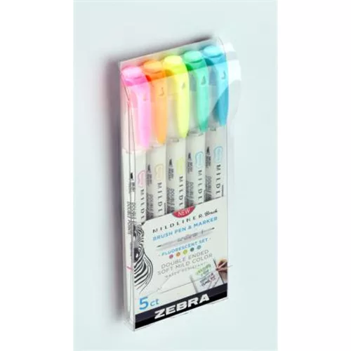 Ecsetirón készlet, kétvégű ZEBRA "Mildliner Fluorescent", 5 szín
