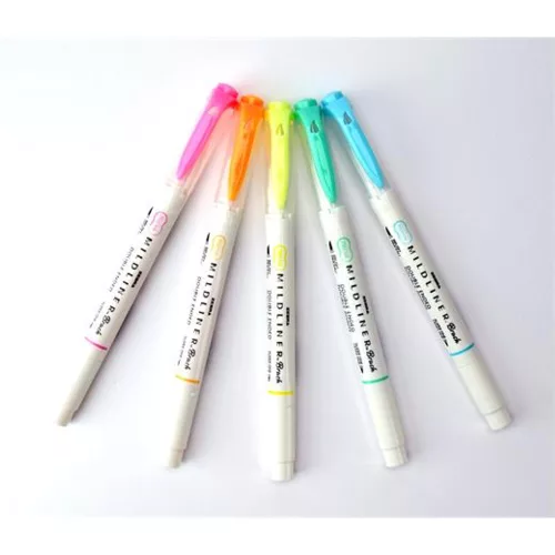 Ecsetirón készlet, kétvégű ZEBRA "Mildliner Fluorescent", 5 szín