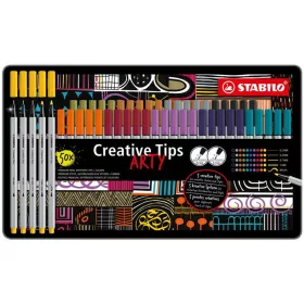   Tűfilc készlet, fém doboz, STABILO "Creative Tips ARTY", 10 különböző szín, 5 különböző vastagság