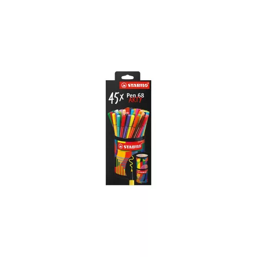 Rostirón készlet, hengeres fém doboz, 1 mm, STABILO "Pen 68 ARTY", 45 különböző szín