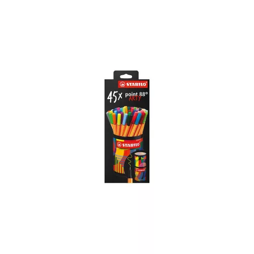 Tűfilc készlet, hengeres fém doboz, 0,4 mm, STABILO "point 88 ARTY", 45 különböző szín