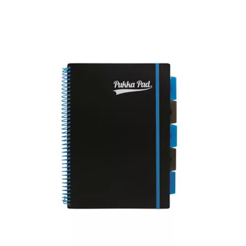 Spirálfüzet, A4, vonalas, 100 lap, PUKKA PAD, "Neon black project book"