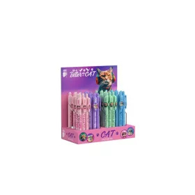   Golyóstoll display, 0,8 mm, nyomógombos, cicás tolltest, ICO "Cat", kék - 48db