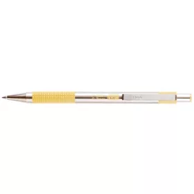   Golyóstoll, 0,24 mm, nyomógombos, rozsdamentes acél, pasztellsárga tolltest, ZEBRA "F-301", kék