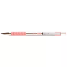   Golyóstoll, 0,24 mm, nyomógombos, rozsdamentes acél, pasztell rózsaszín tolltest, ZEBRA "F-301", kék