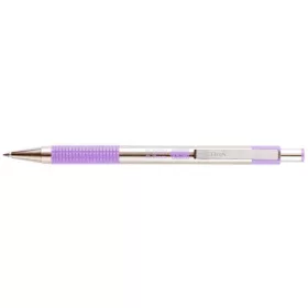   Golyóstoll, 0,24 mm, nyomógombos, rozsdamentes acél, pasztell-lila tolltest, ZEBRA "F-301", kék