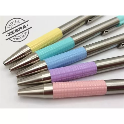 Golyóstoll, 0,24 mm, nyomógombos, rozsdamentes acél, pasztell-lila tolltest, ZEBRA "F-301", kék