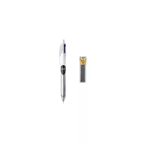 Golyóstoll, háromszínű, nyomósirónnal egyben, BIC "4 Colours" + grafitbél