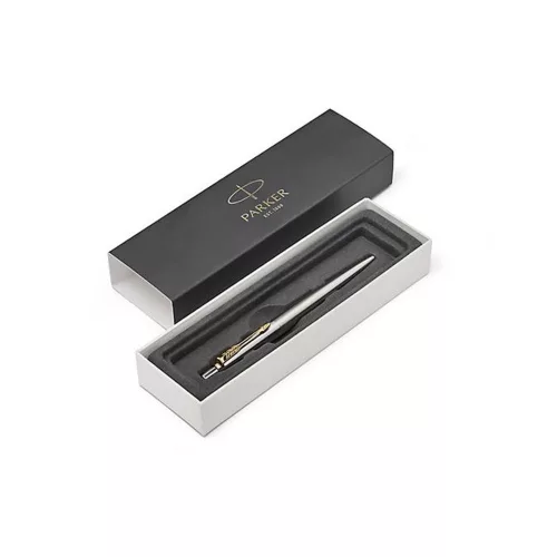 Golyóstoll, 0,7 mm, nyomógombos, arany színű klip, rozsdam. acél tolltest, PARKER "Royal Jotter", kék