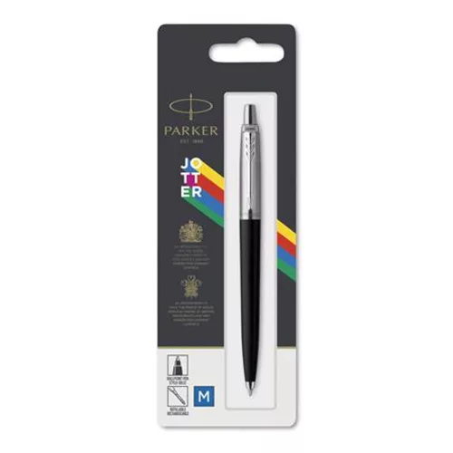 Golyóstoll, 0,7 mm, ezüst színű klip, fekete tolltest, PARKER "Royal Jotter Originals", kék