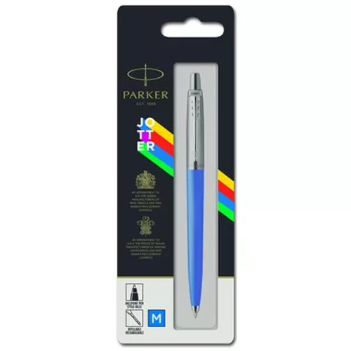 Golyóstoll, 0,7 mm, ezüst színű klip, kék tolltest, PARKER "Royal Jotter Originals", kék