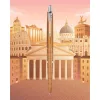 Golyóstoll, 0,7 mm, ezüst színű klip, mintás tolltest, PARKER, "Royal Jotter Róma", kék
