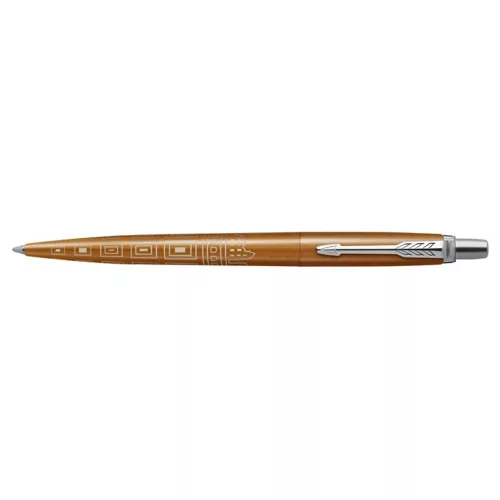 Golyóstoll, 0,7 mm, ezüst színű klip, mintás tolltest, PARKER, "Royal Jotter Róma", kék