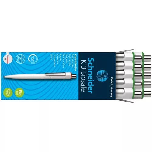 Golyóstoll, 0,5 mm, nyomógombos, SCHNEIDER "K3 Biosafe", zöld