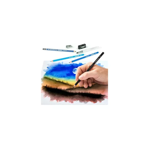 Akvarell ceruza készlet, ecsettel, radírral, hegyezővel, grafitceruzával, STAEDTLER® "146 10C", 12 különböző szín