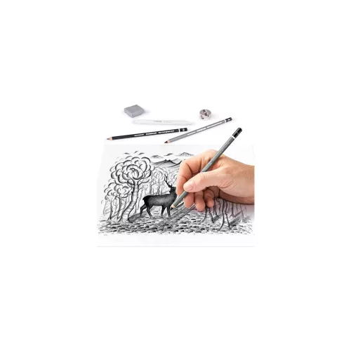 Grafit- és szénceruza készlet, kiegészítőkkel, 12 darabos, STAEDTLER "Mars® Lumograph® 100C"