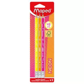   Grafitceruza radírral, HB, háromszögletű, MAPED "Black'Peps Neon", vegyes színek - 3db