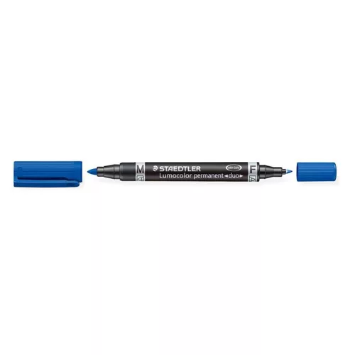 Alkoholos marker, 0,6/1,5 mm, kúpos, kétvégű, STAEDTLER "Lumocolor® duo 348", kék