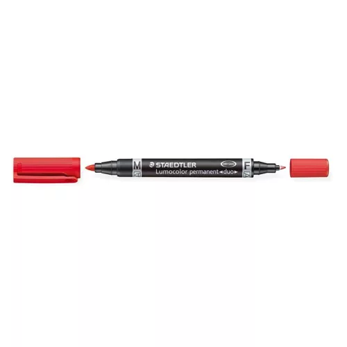 Alkoholos marker, 0,6/1,5 mm, kúpos, kétvégű, STAEDTLER "Lumocolor® duo 348", piros