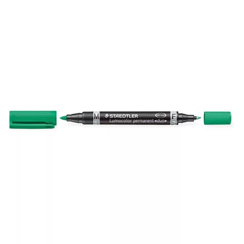 Alkoholos marker, 0,6/1,5 mm, kúpos, kétvégű, STAEDTLER "Lumocolor® duo 348", zöld