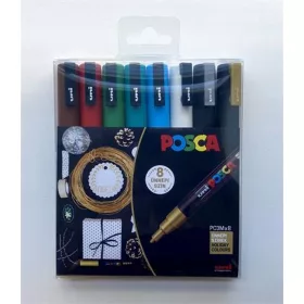   Dekormarker készlet, 0,9-1,3 mm, UNI "Posca PC-3M Holiday", 8 különböző szín
