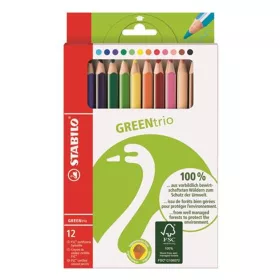   Színes ceruza készlet, háromszögletű, vastag, STABILO "GreenTrio", 12 különböző szín